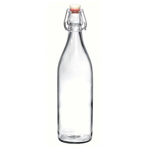 diese transparente Bügelverschlussflasche um Giara mit einem Fassungsvermögen von 1 Liter ist für die Gravur geeignet